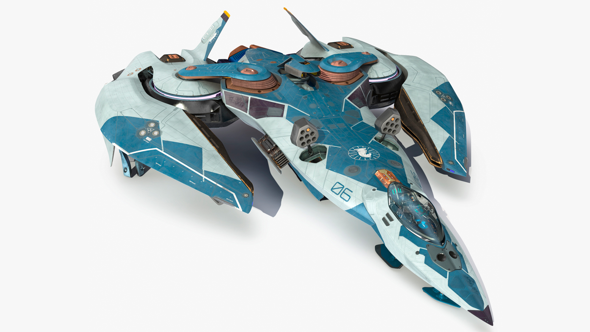 3D Sci Fi Fighter Jet Blue model