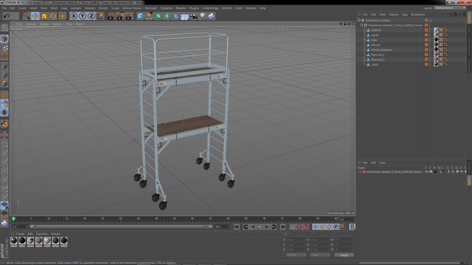 Aluminium Mobile 2 Story Scaffold Tower 3D model