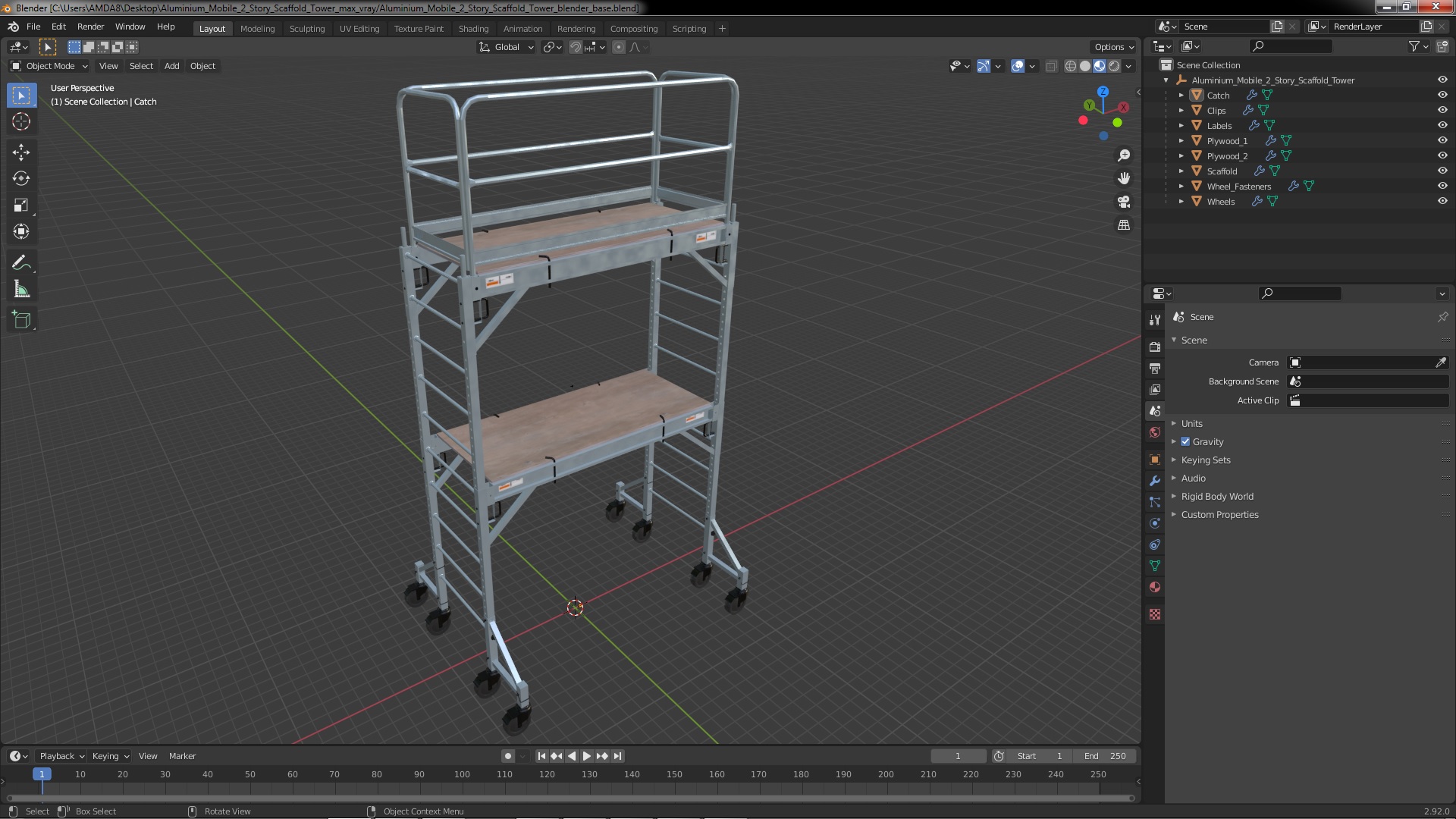 Aluminium Mobile 2 Story Scaffold Tower 3D model