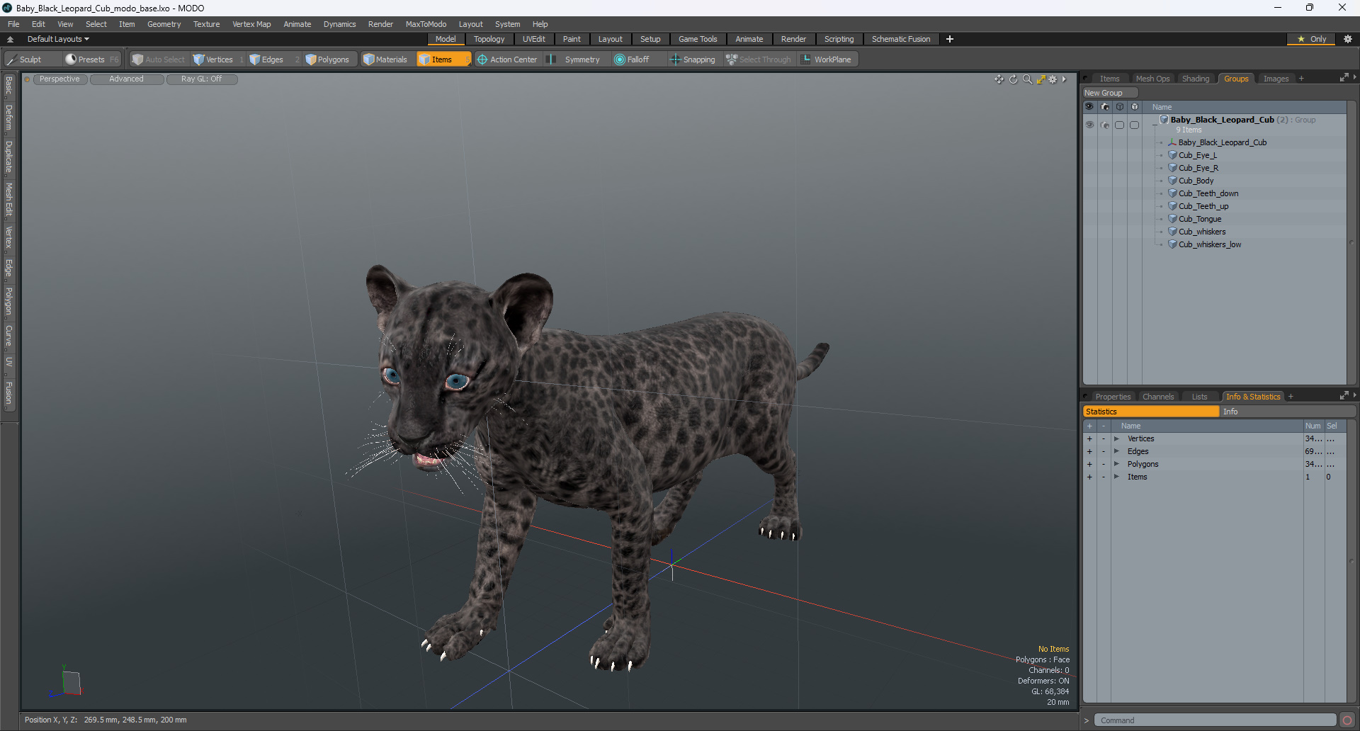 Baby Black Leopard Cub 3D