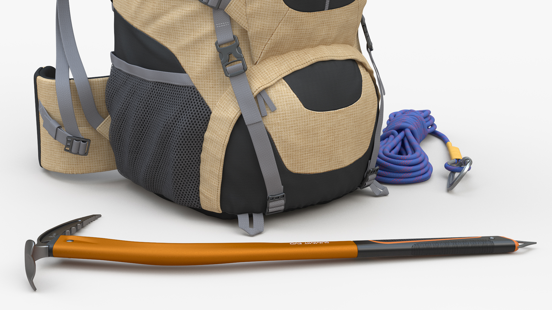 3D Hiking Backpack Rope with Ice Axe model