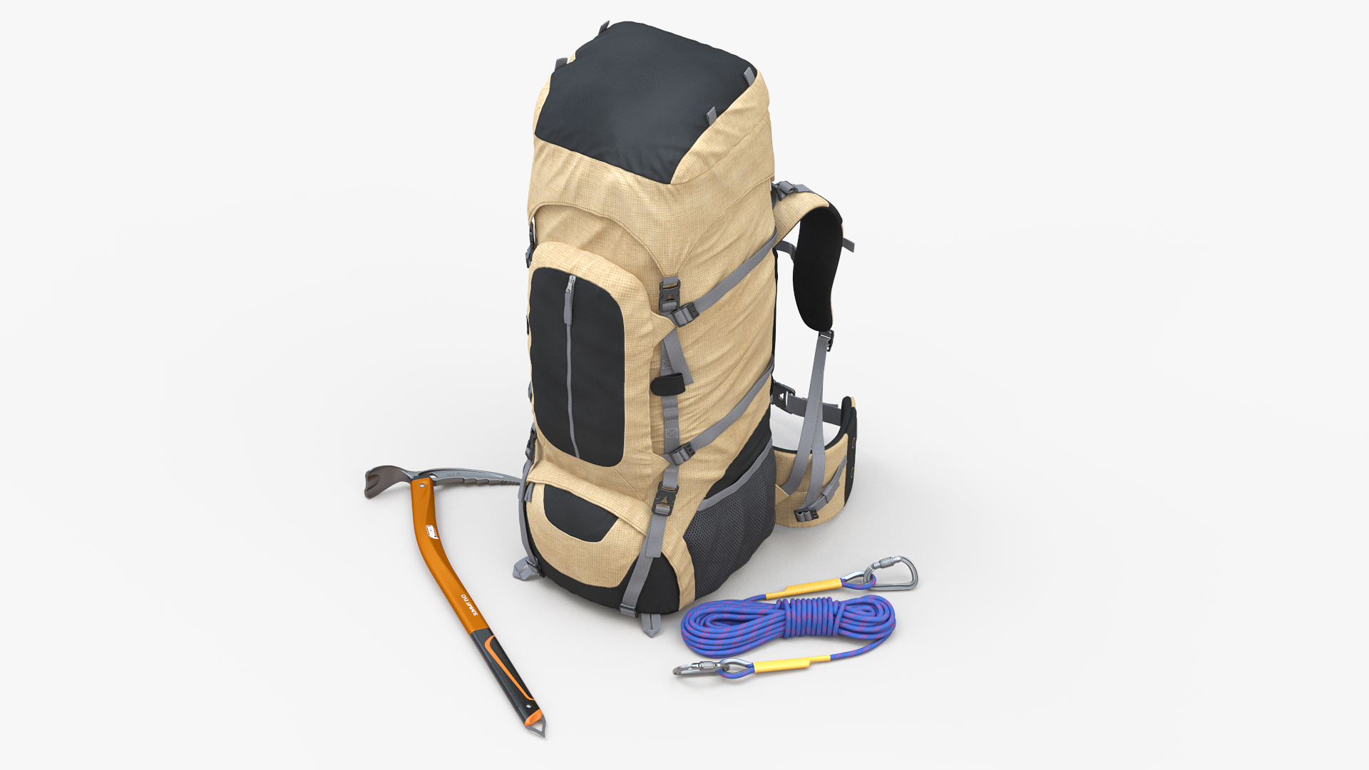 3D Hiking Backpack Rope with Ice Axe model