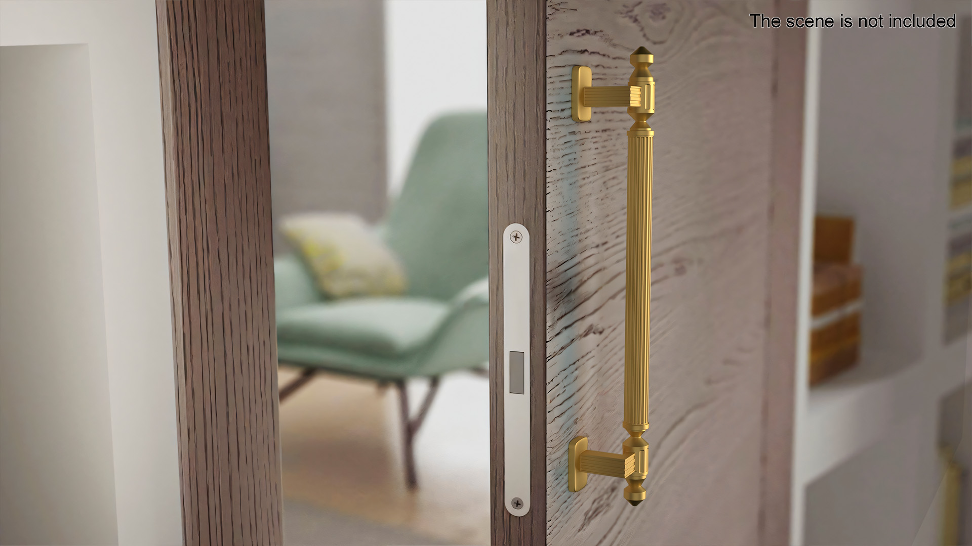 Door Handle Designer Ribbed Gold 3D