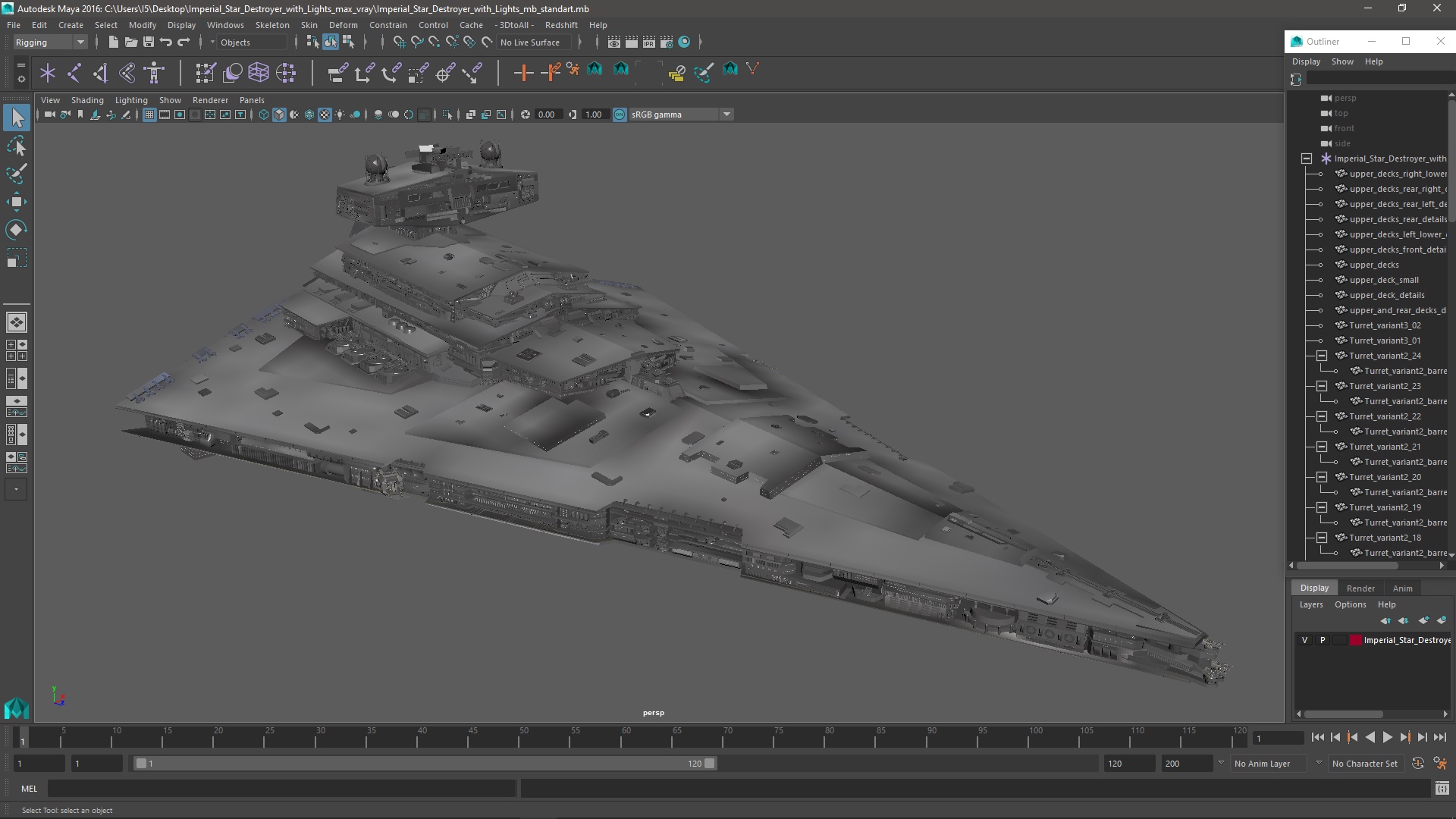 3D model Imperial Star Destroyer with Lights