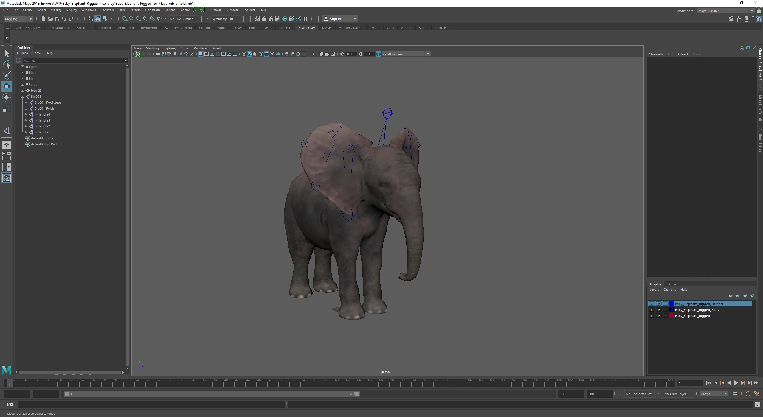 Baby Elephant Rigged for Maya 3D model