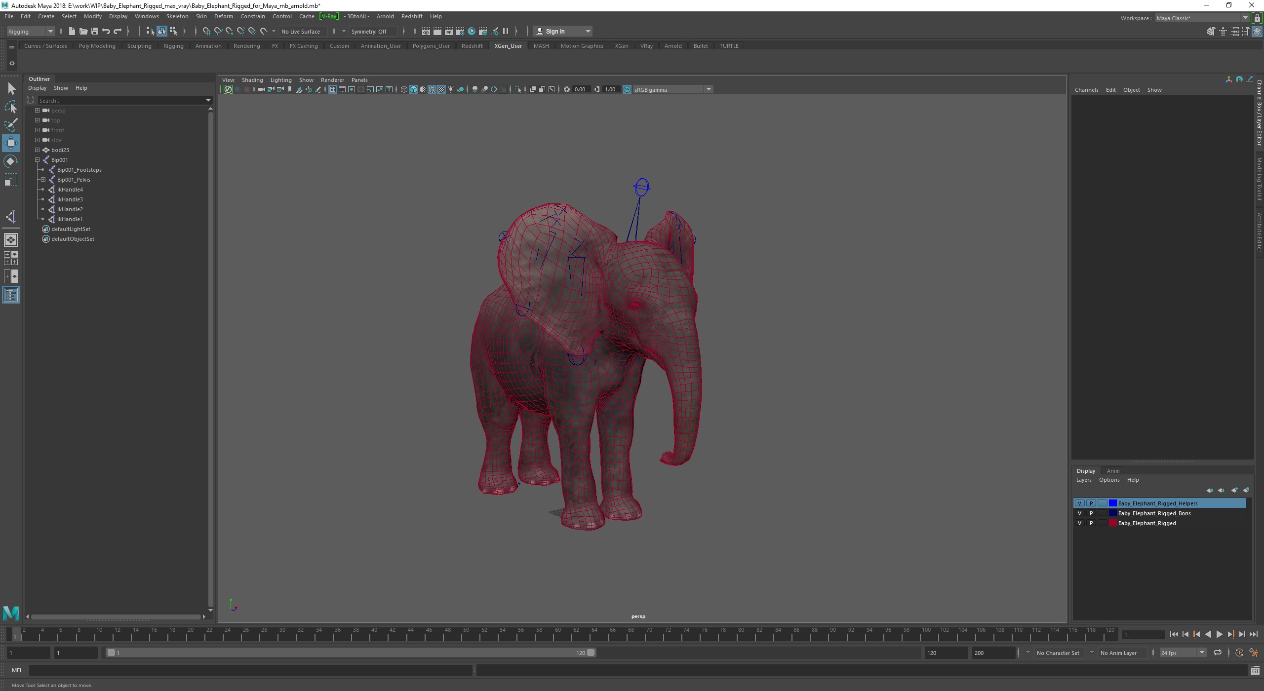 Baby Elephant Rigged for Maya 3D model