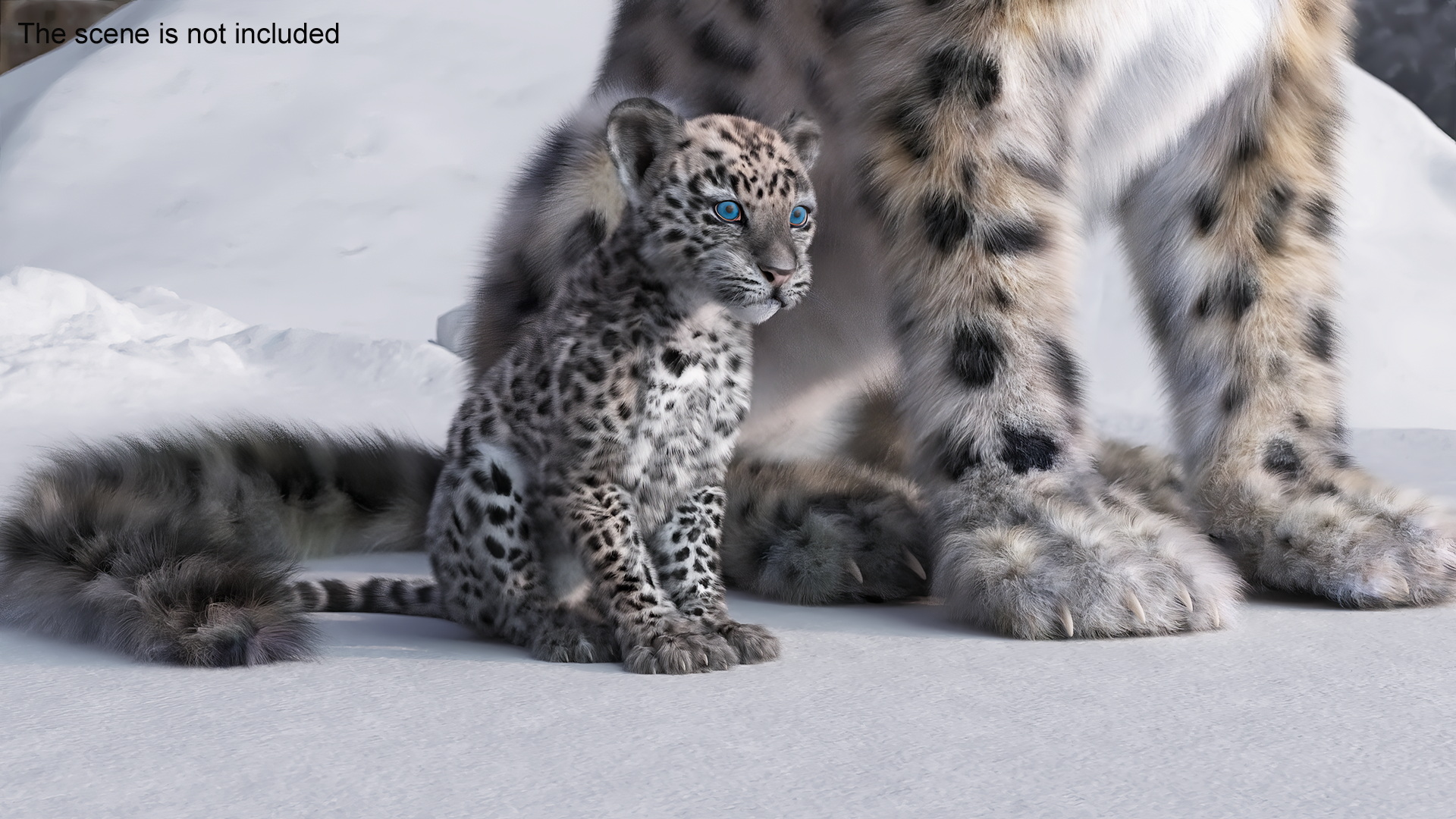 Snow Leopard Mother and Calf Fur 3D