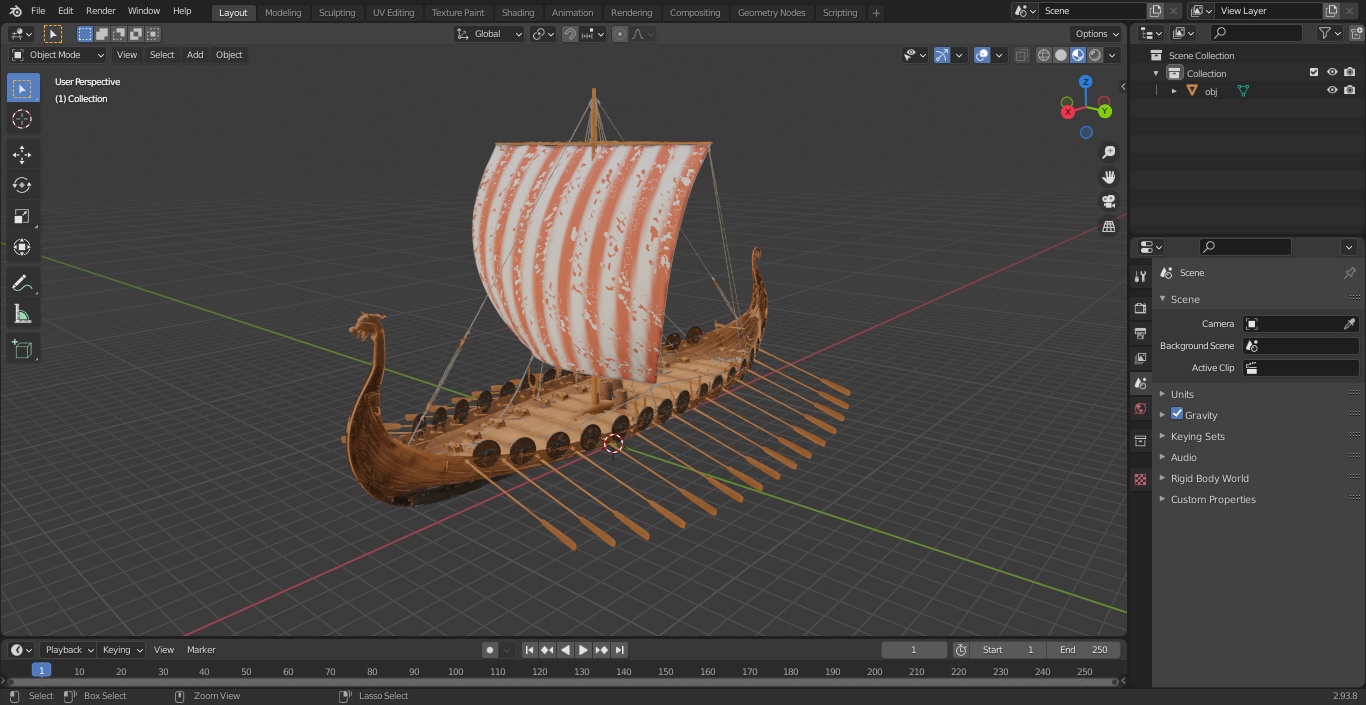 3D Viking Drakkar Sail Red model