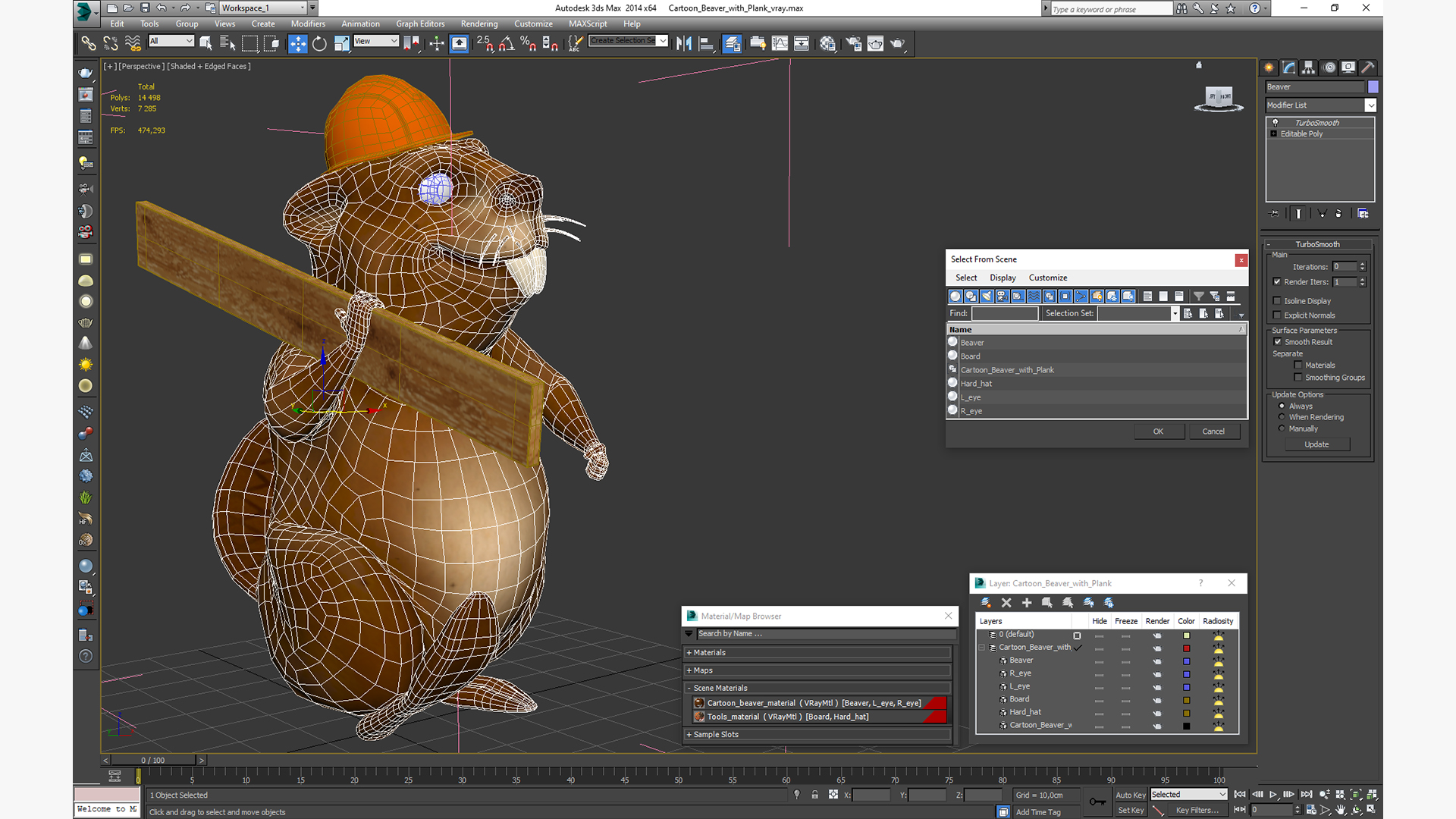 3D model Cartoon Beaver with Plank