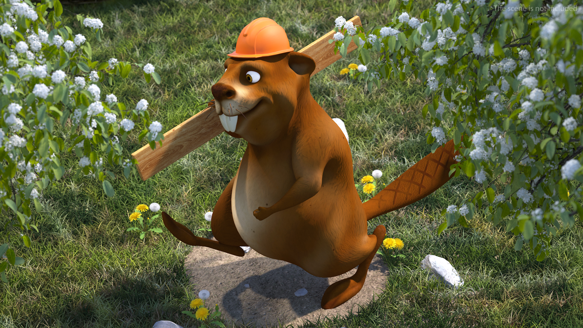 3D model Cartoon Beaver with Plank