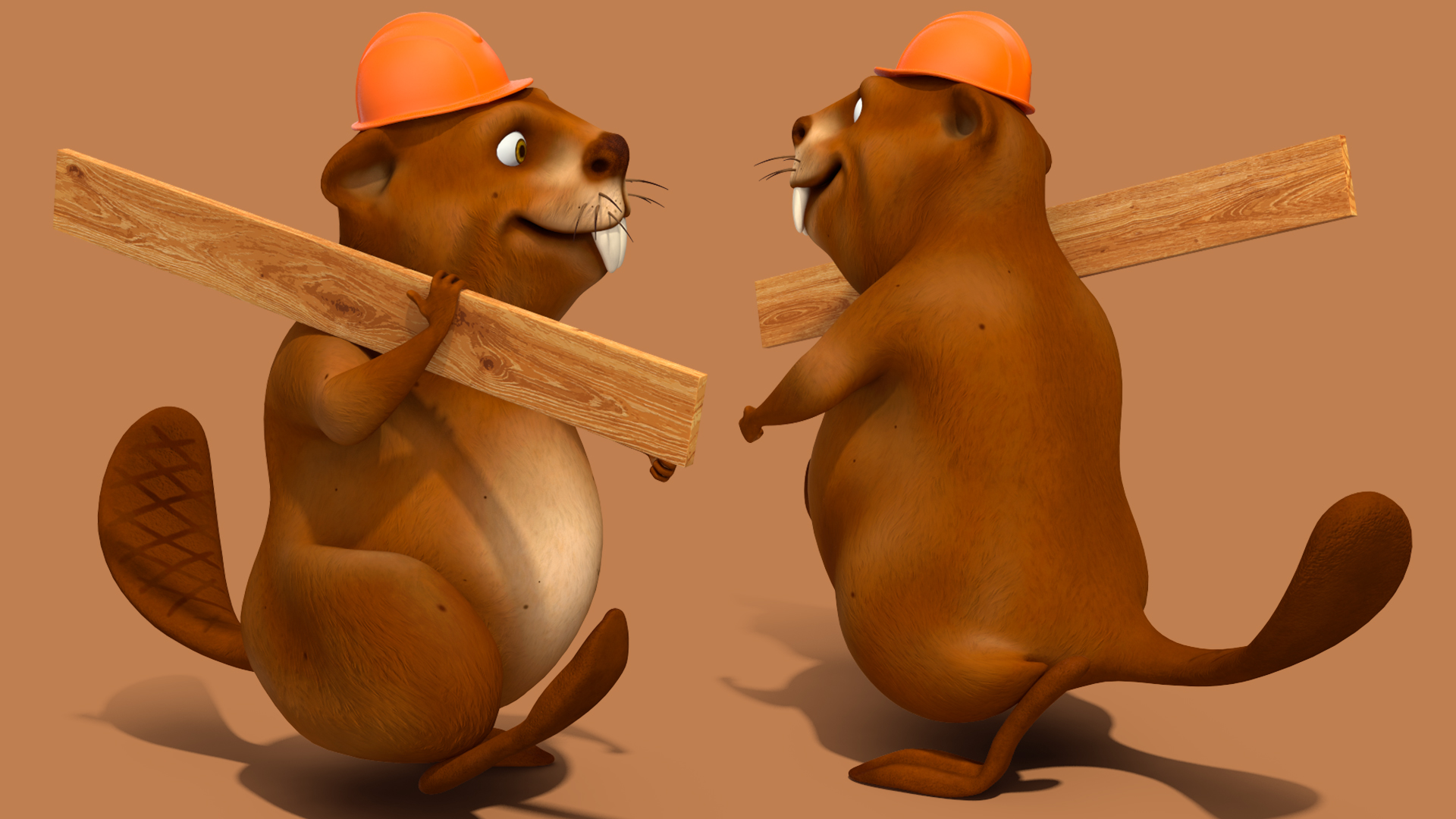 3D model Cartoon Beaver with Plank