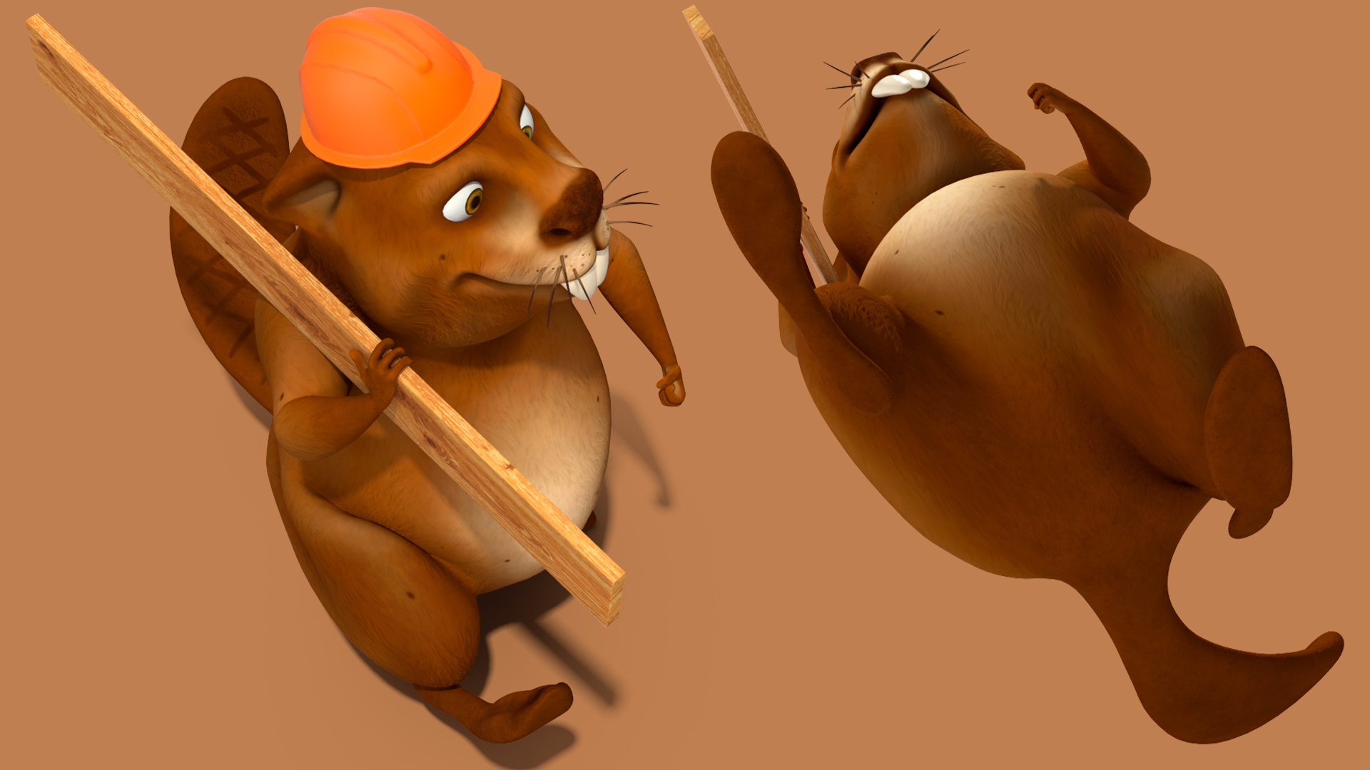 3D model Cartoon Beaver with Plank