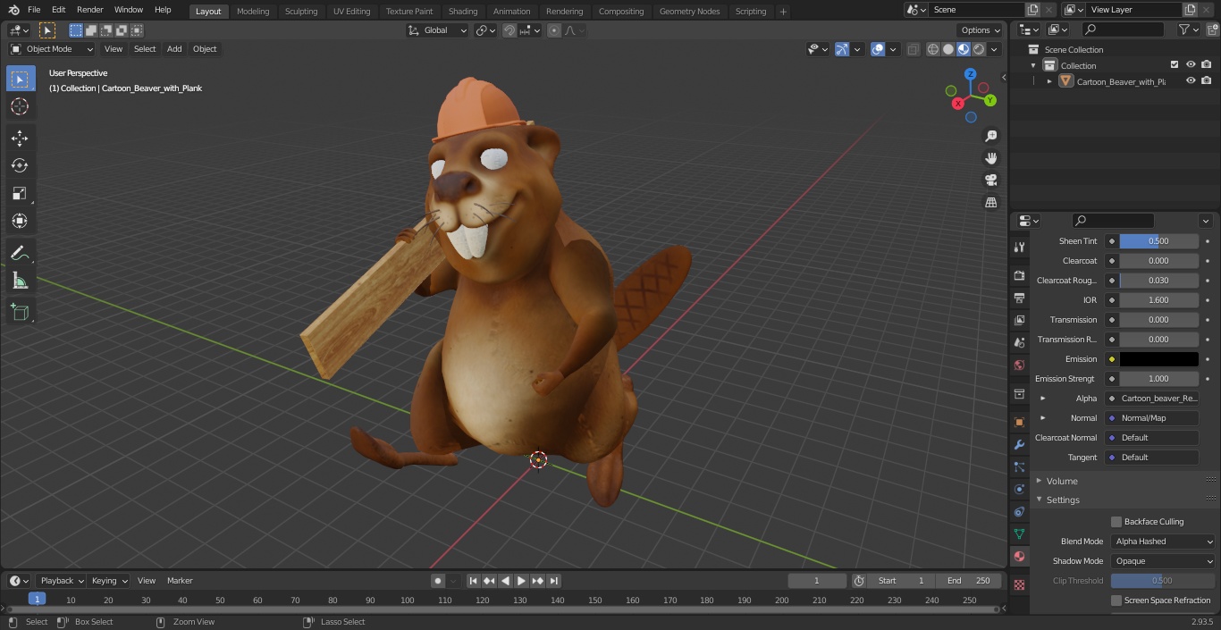 3D model Cartoon Beaver with Plank