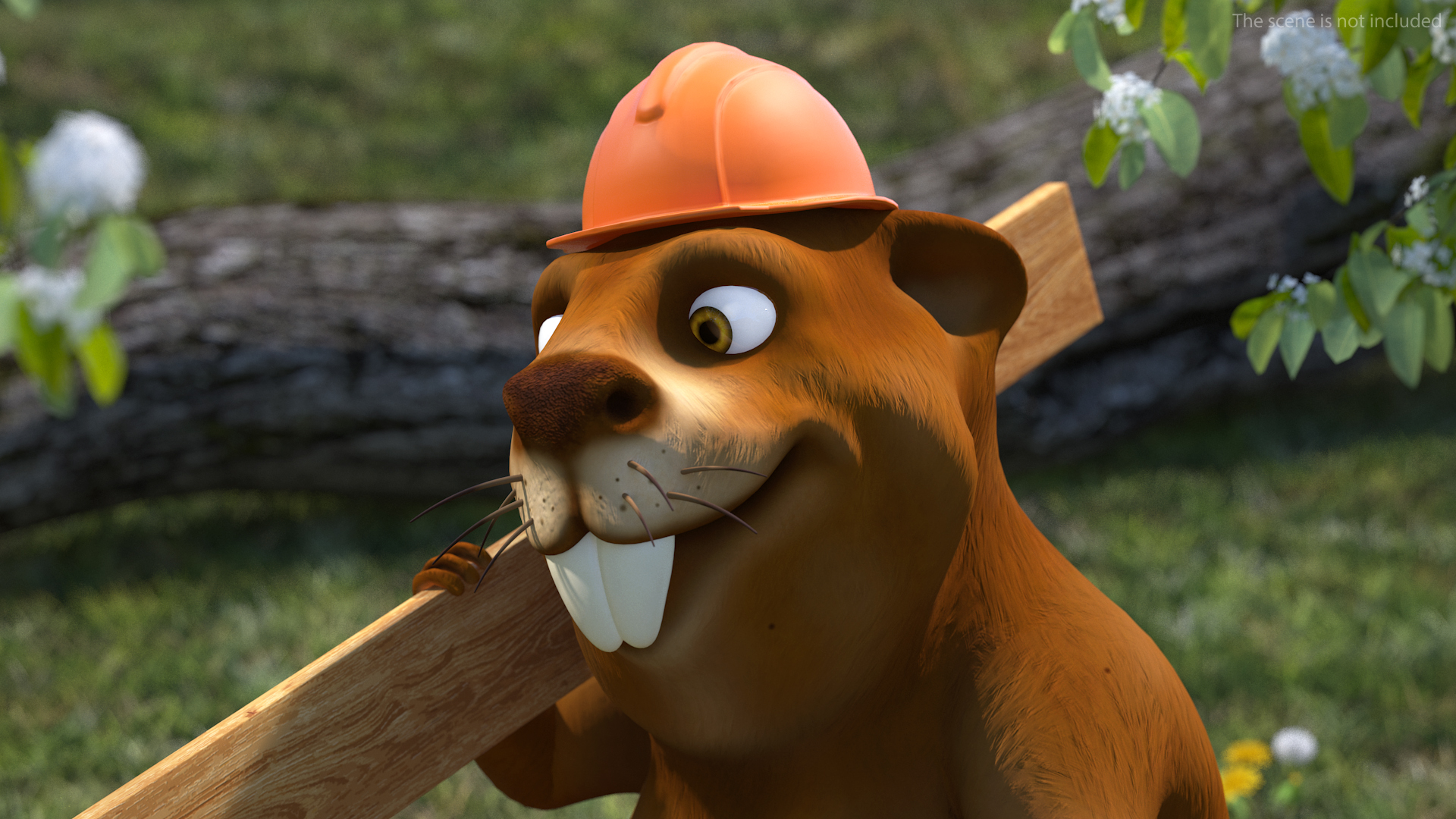 3D model Cartoon Beaver with Plank