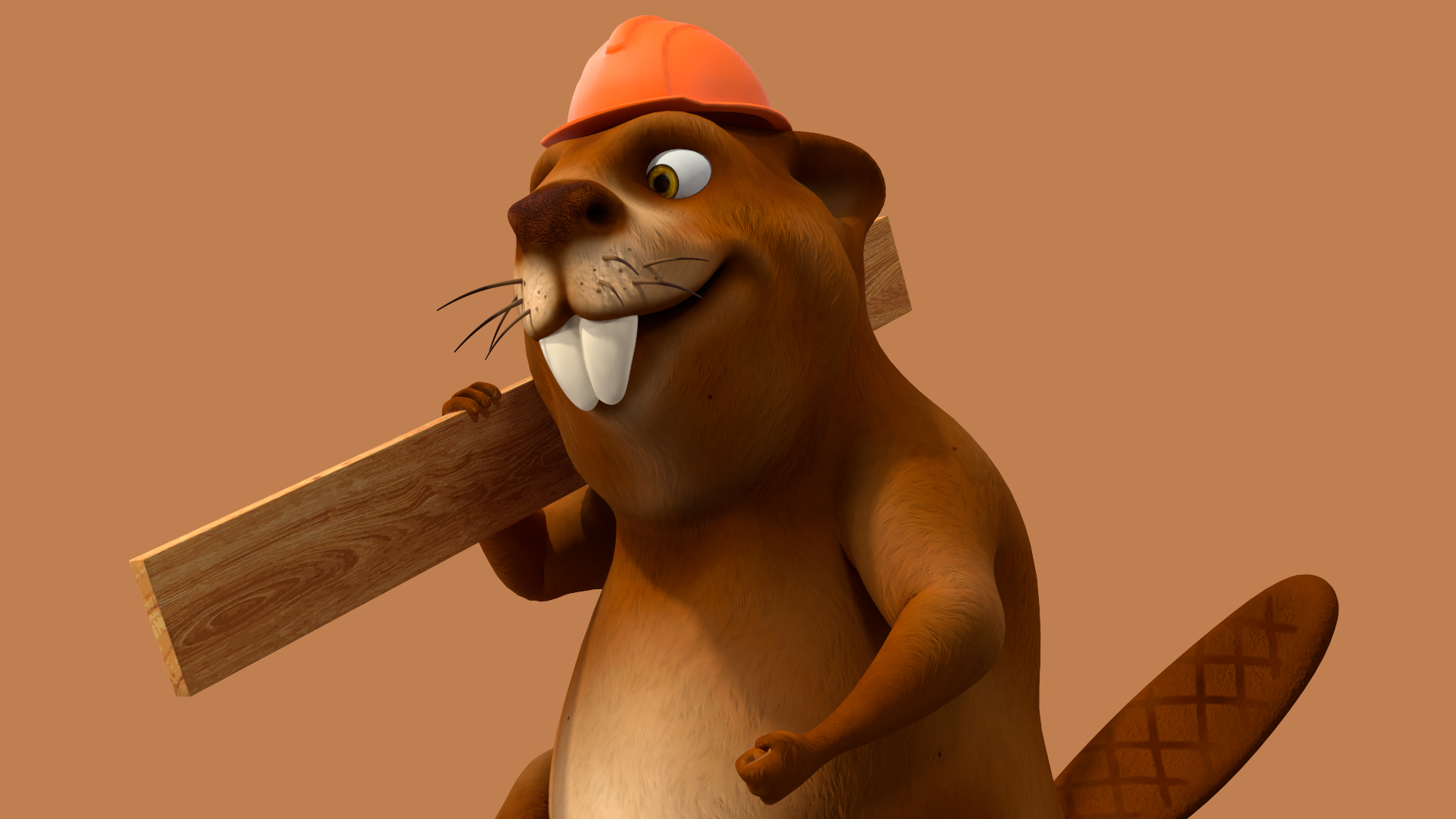 3D model Cartoon Beaver with Plank