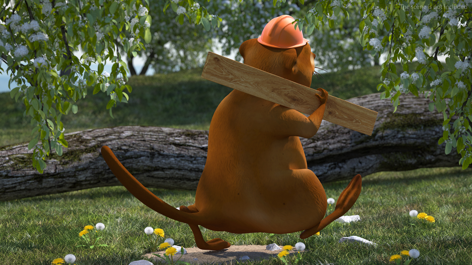 3D model Cartoon Beaver with Plank