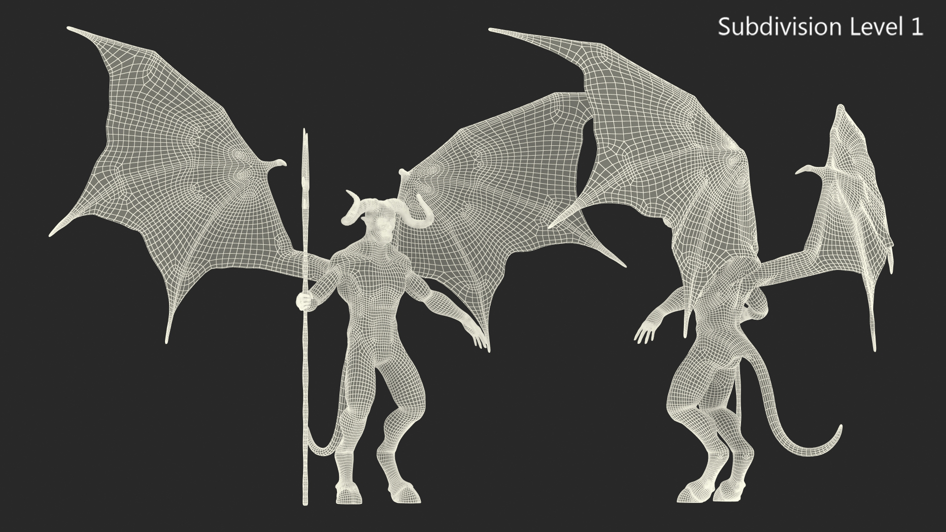 3D Devil Character with Trident Neutral Pose