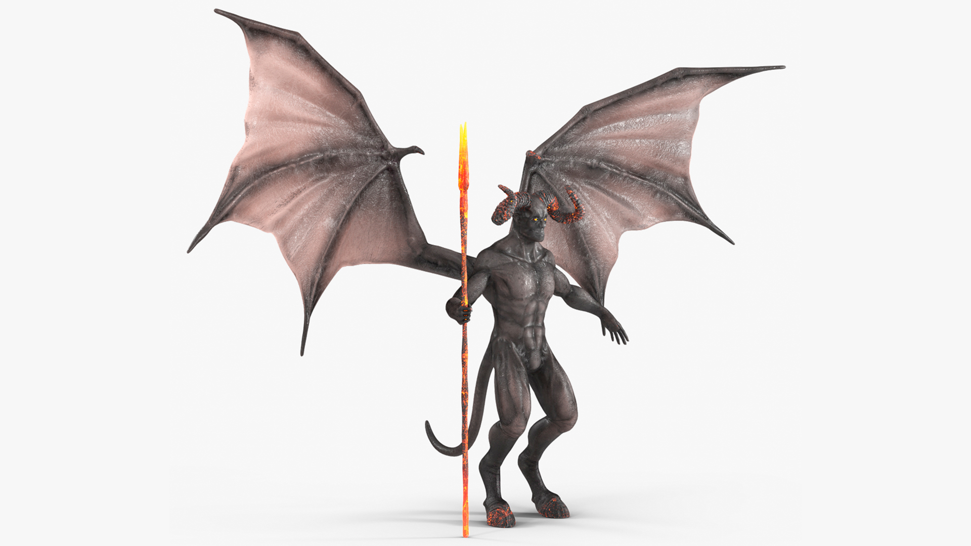 3D Devil Character with Trident Neutral Pose