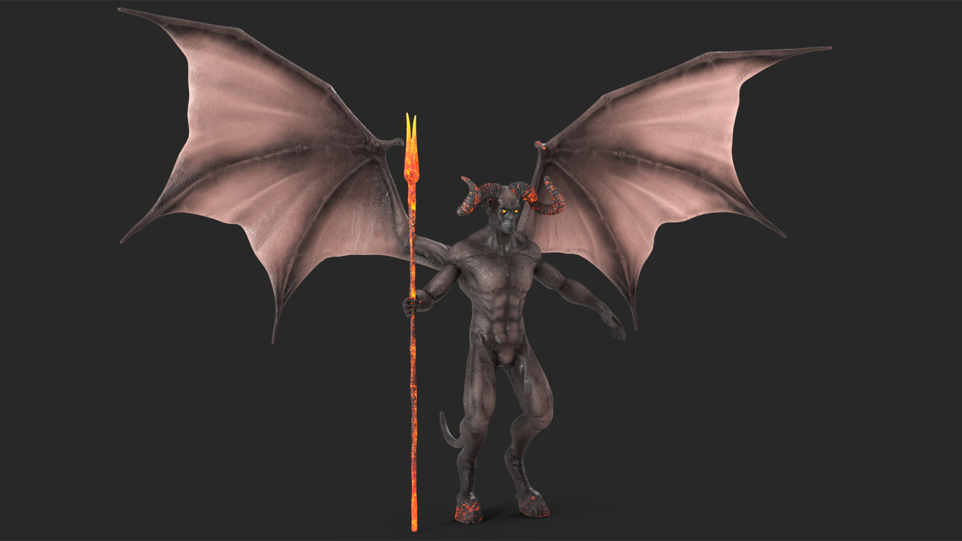 3D Devil Character with Trident Neutral Pose