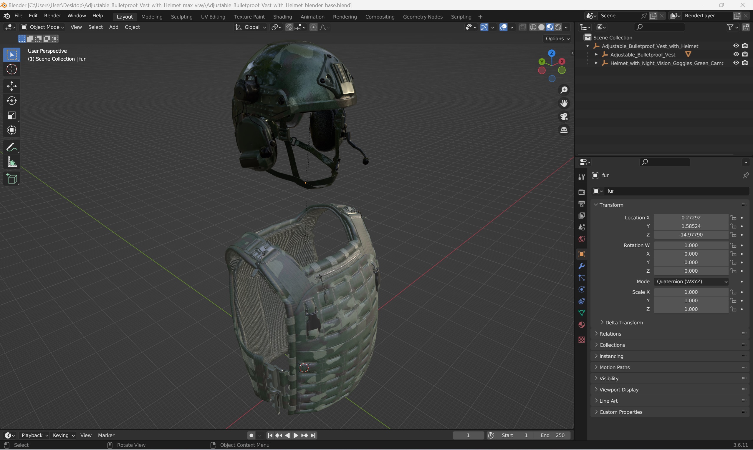 Adjustable Bulletproof Vest with Helmet 3D model