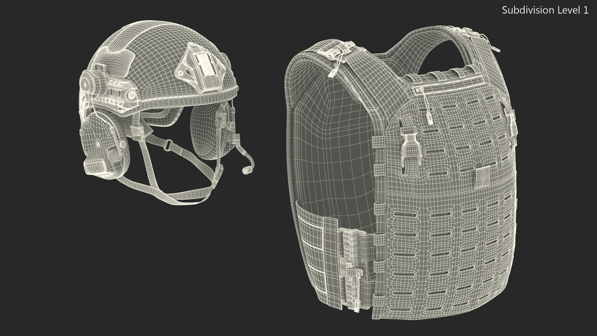 Adjustable Bulletproof Vest with Helmet 3D model