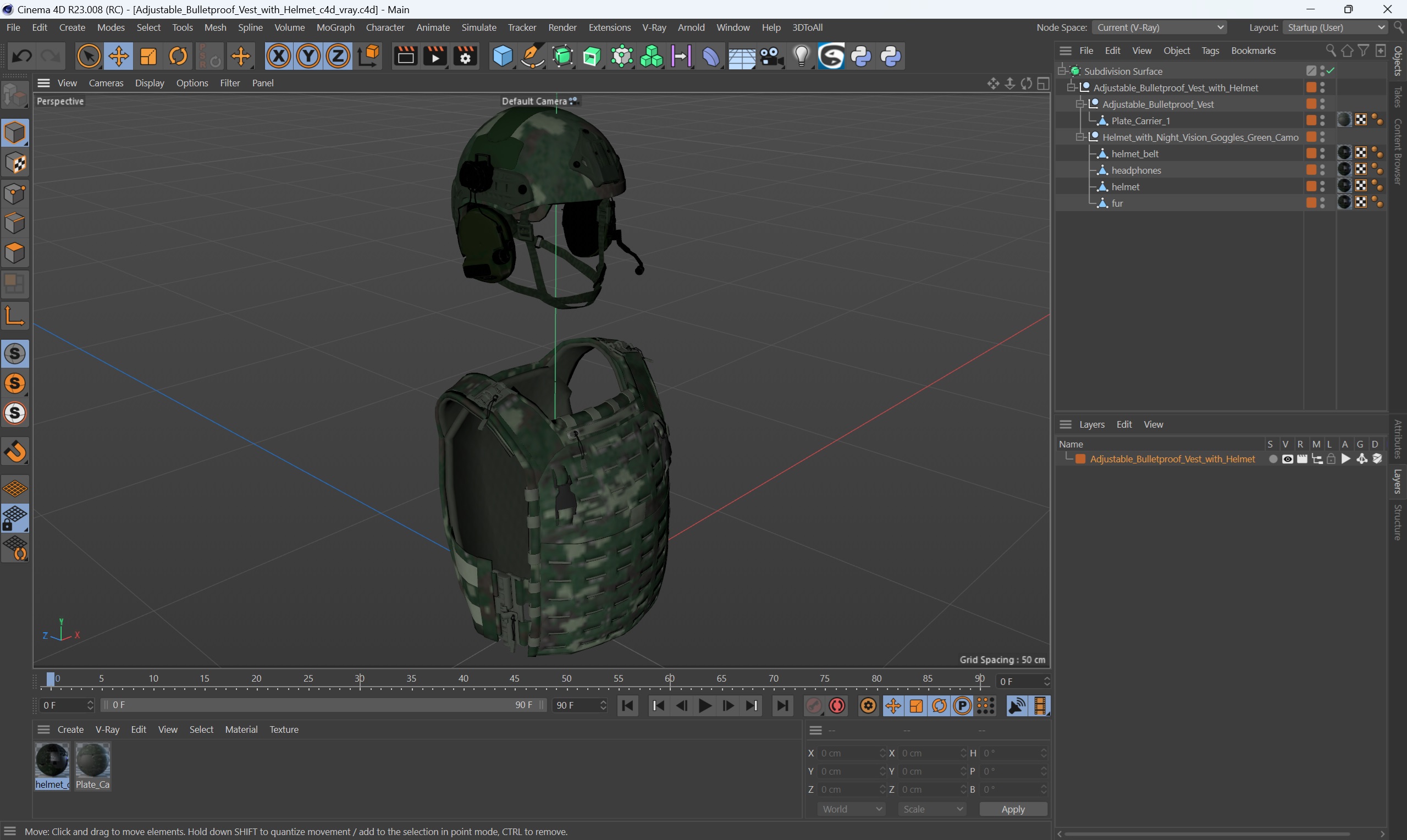 Adjustable Bulletproof Vest with Helmet 3D model