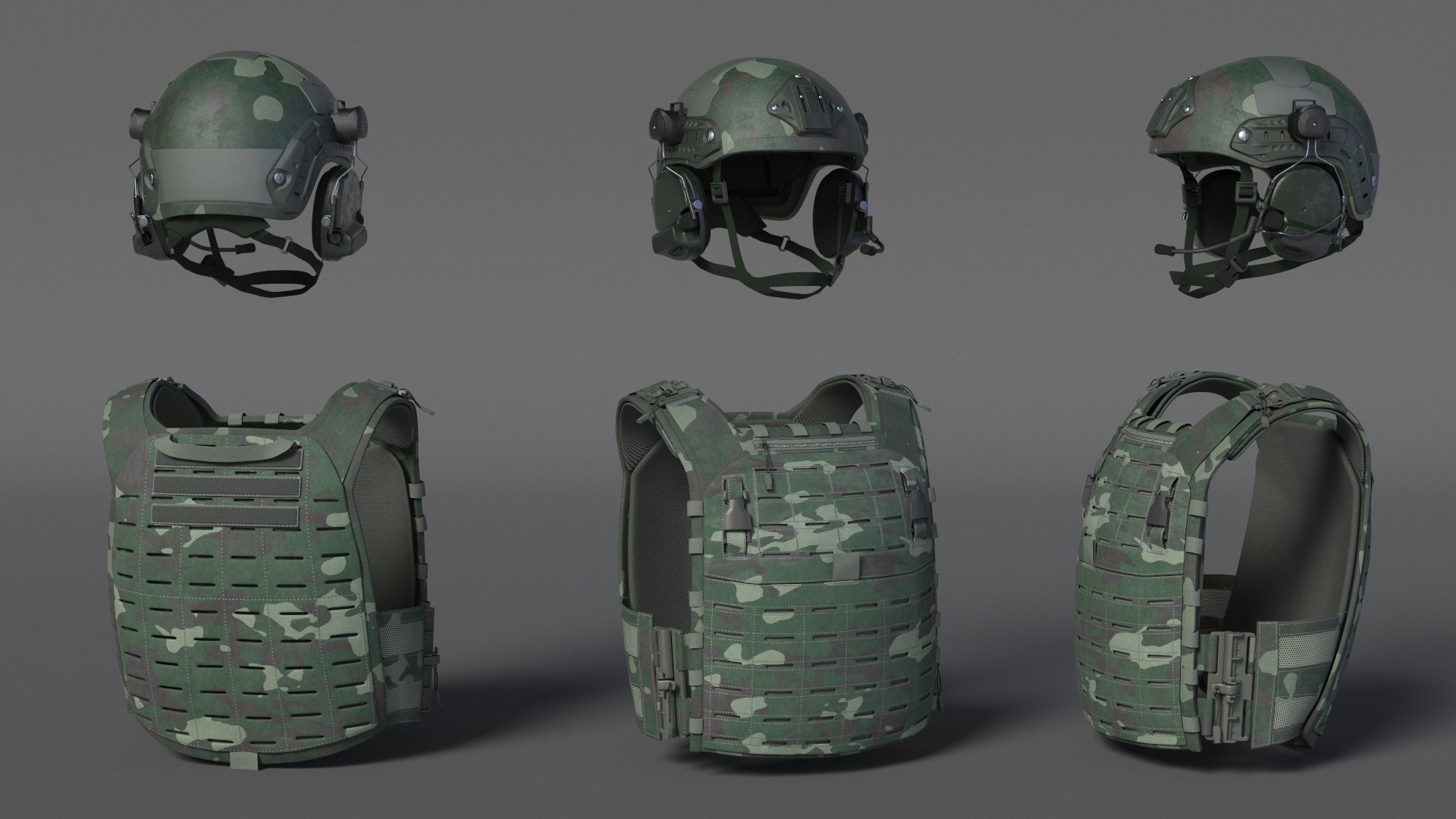 Adjustable Bulletproof Vest with Helmet 3D model