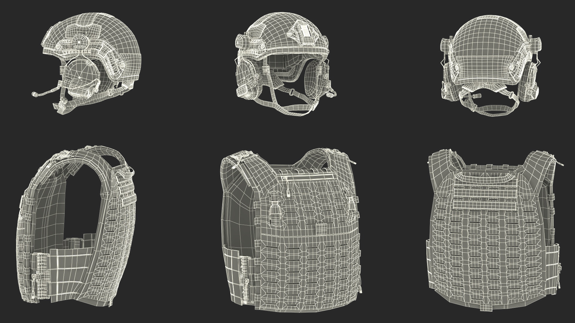 Adjustable Bulletproof Vest with Helmet 3D model