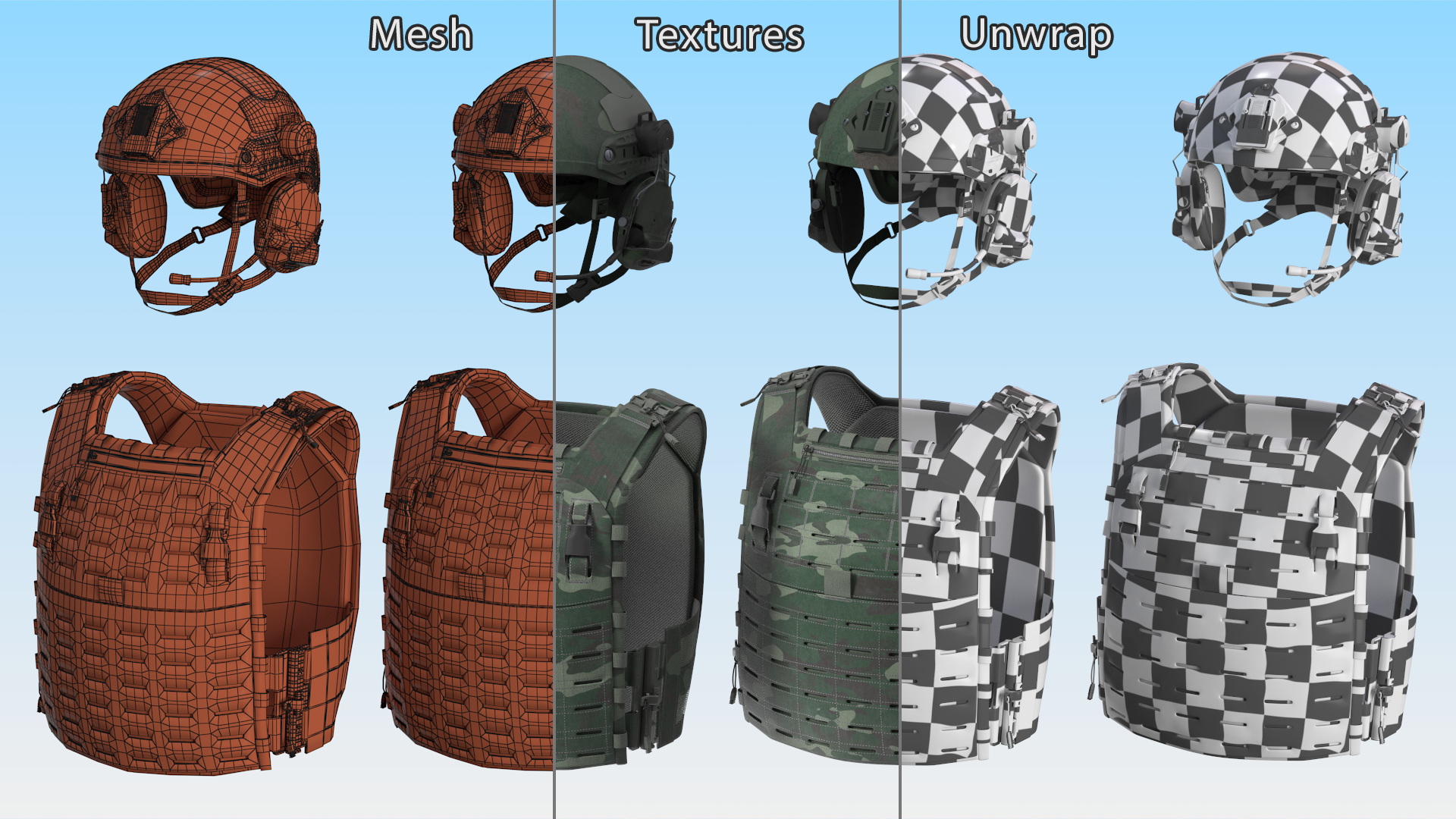 Adjustable Bulletproof Vest with Helmet 3D model