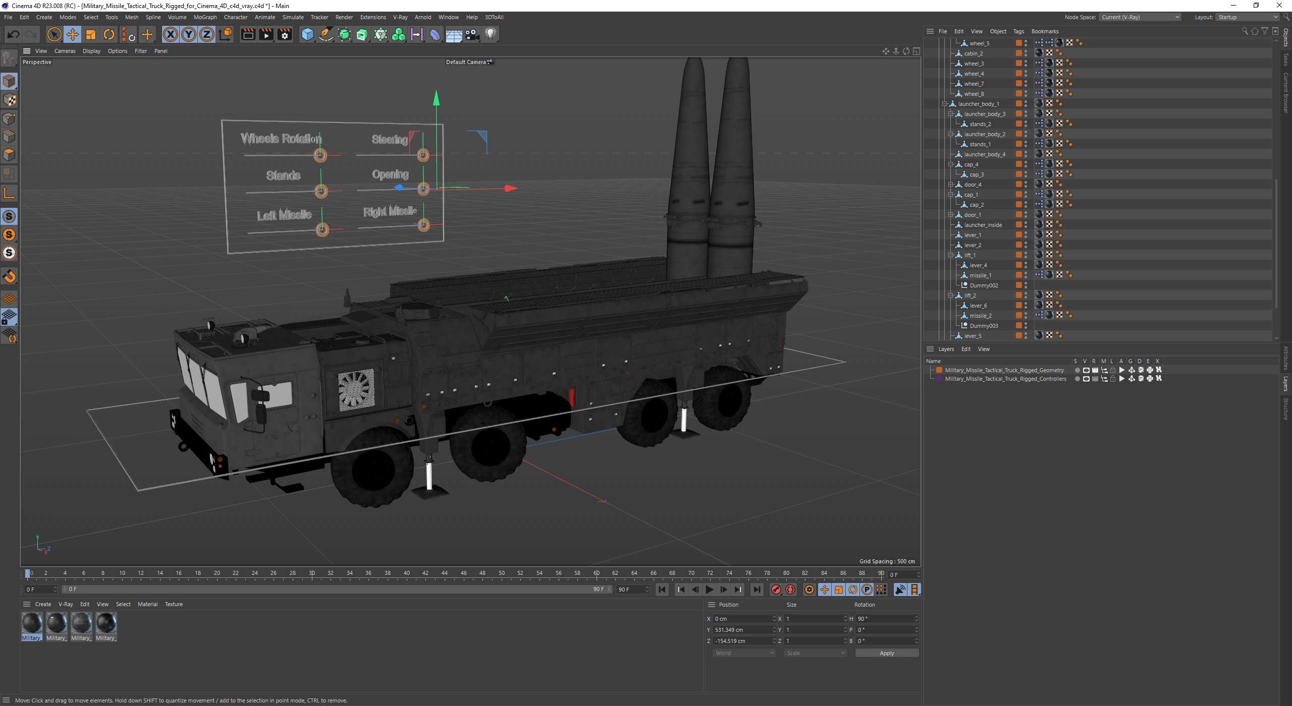 Military Missile Tactical Truck Rigged for Cinema 4D 3D