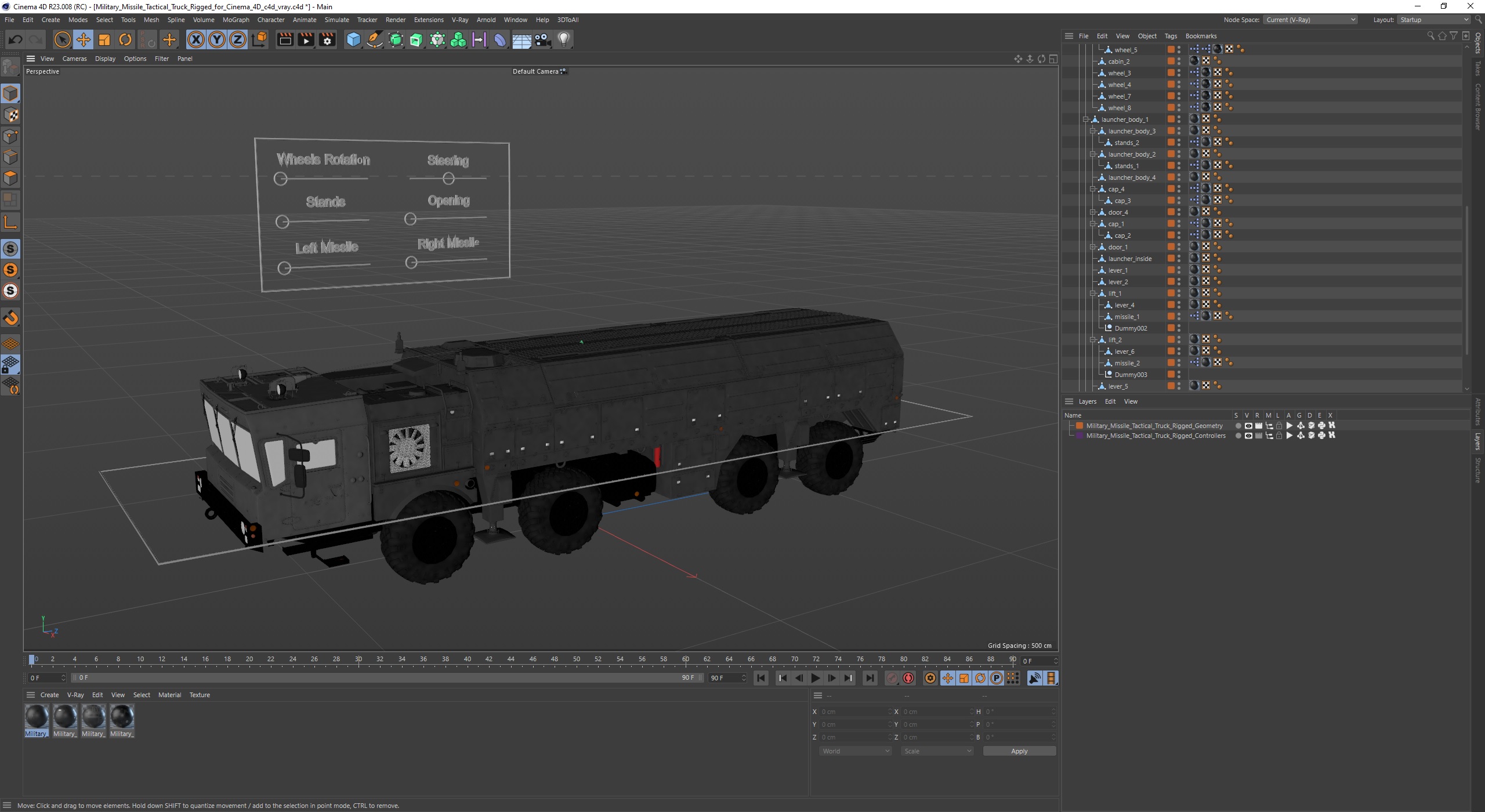 Military Missile Tactical Truck Rigged for Cinema 4D 3D