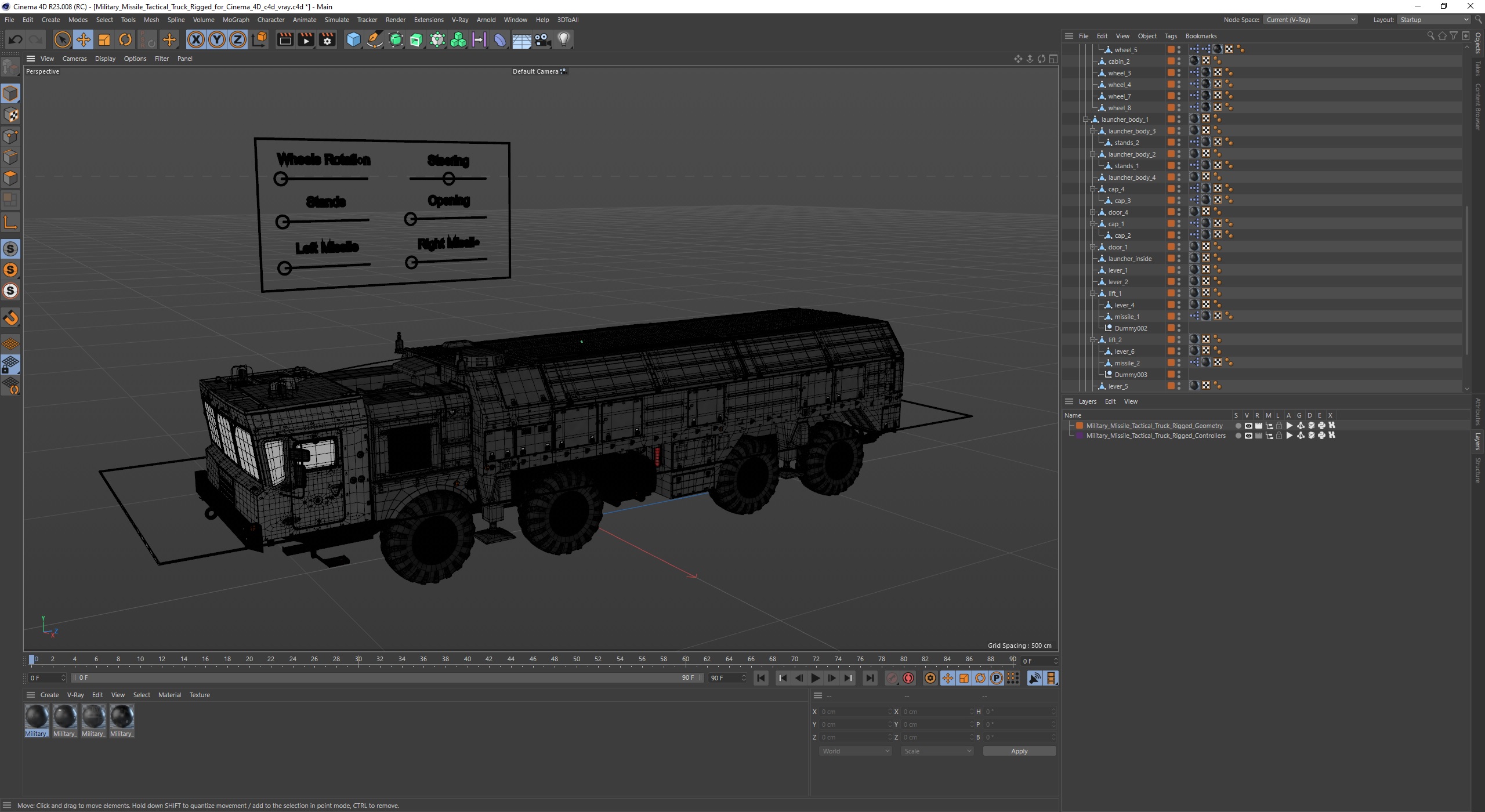 Military Missile Tactical Truck Rigged for Cinema 4D 3D