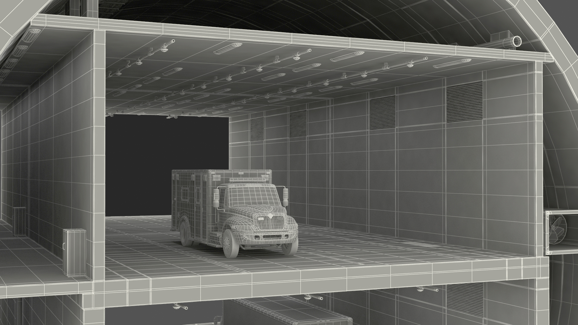 3D model Two Level Tunnel Cross Section with Cars