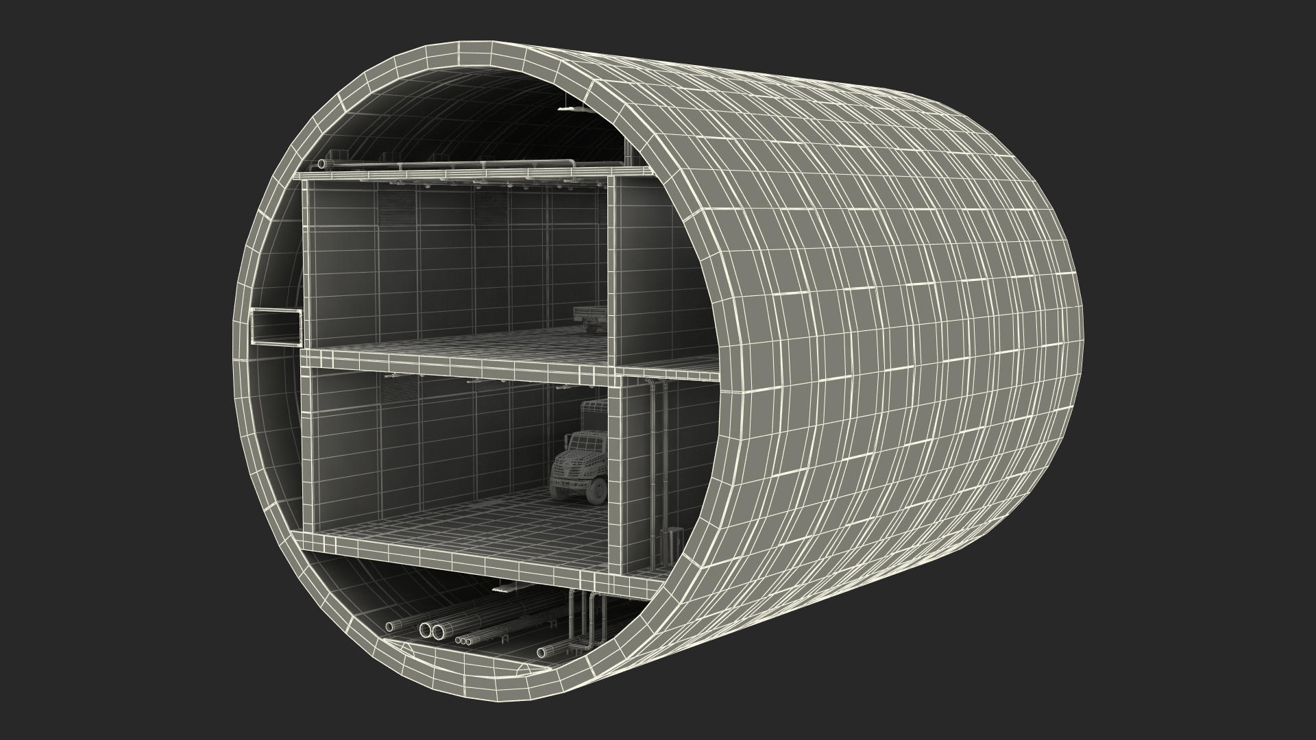 3D model Two Level Tunnel Cross Section with Cars