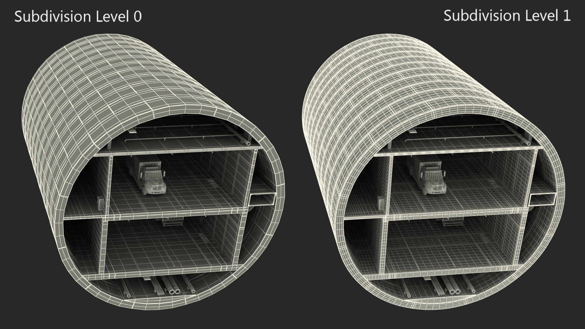 3D model Two Level Tunnel Cross Section with Cars