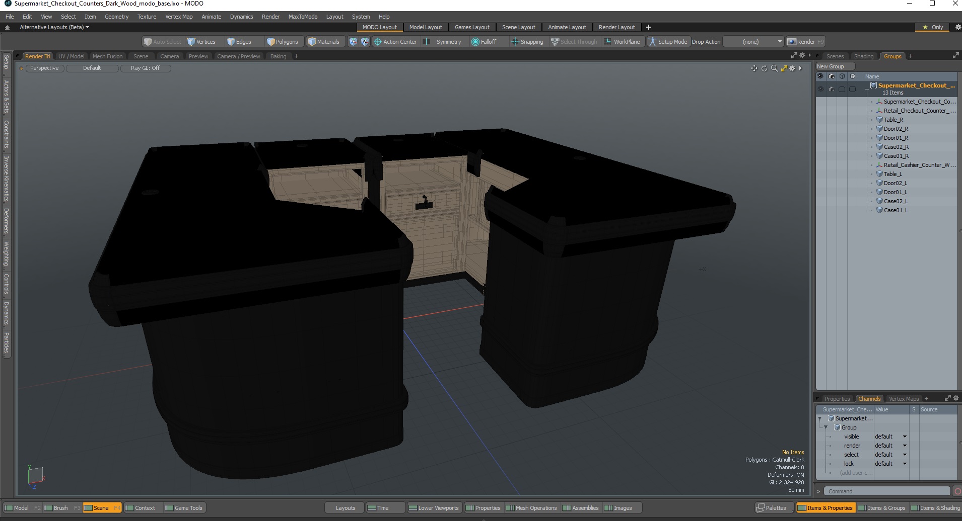 Supermarket Checkout Counters Dark Wood 3D model