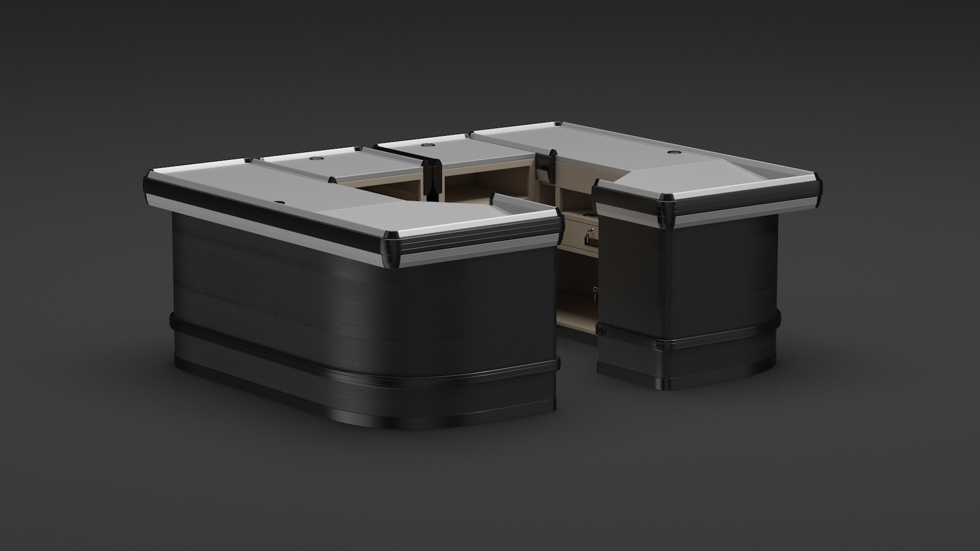 Supermarket Checkout Counters Dark Wood 3D model