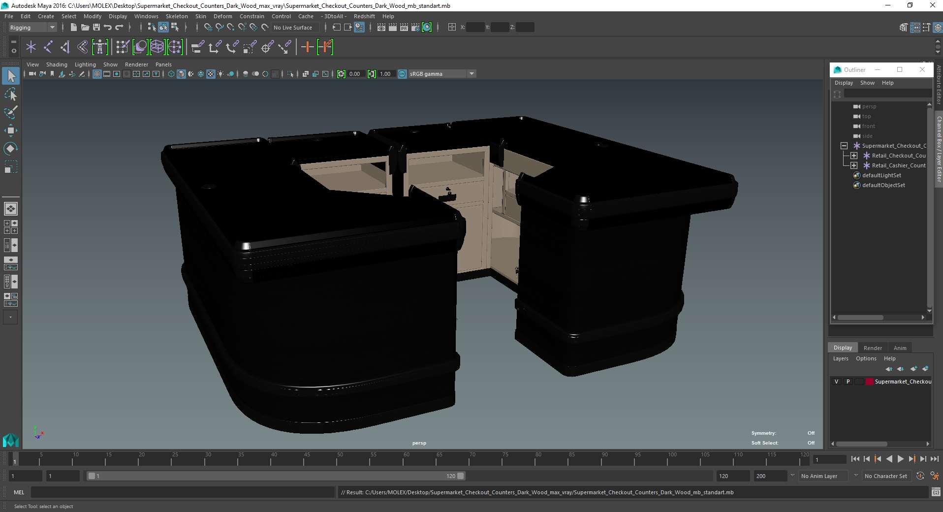 Supermarket Checkout Counters Dark Wood 3D model