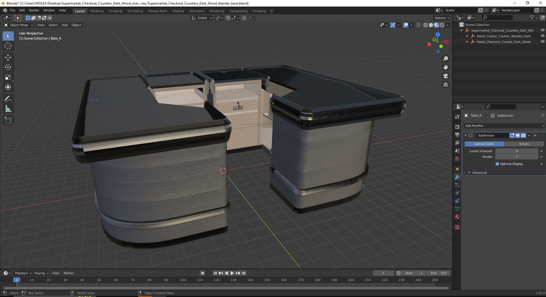 Supermarket Checkout Counters Dark Wood 3D model