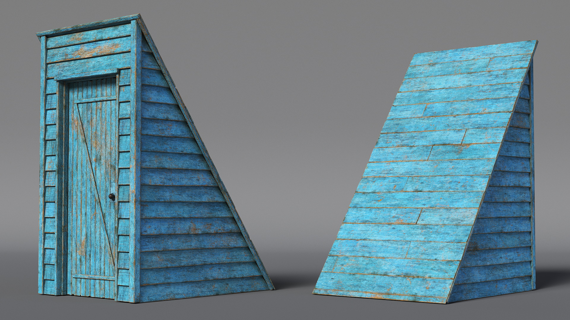 Old Wooden Rooftop Stair Exit Blue 3D model