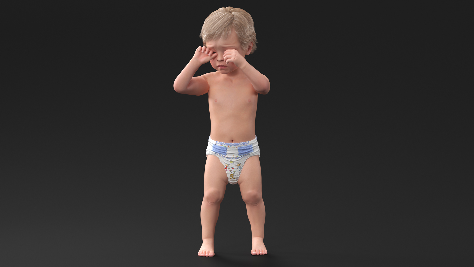 Boy Aged 1 Year in Diaper Rigged 3D