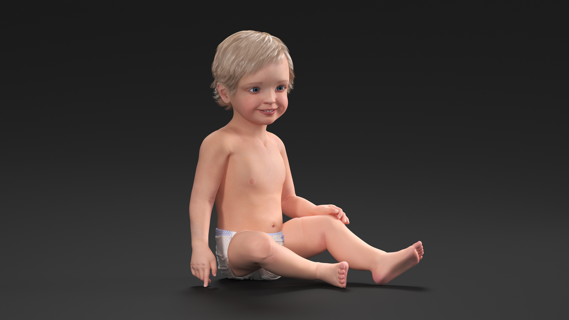 Boy Aged 1 Year in Diaper Rigged 3D