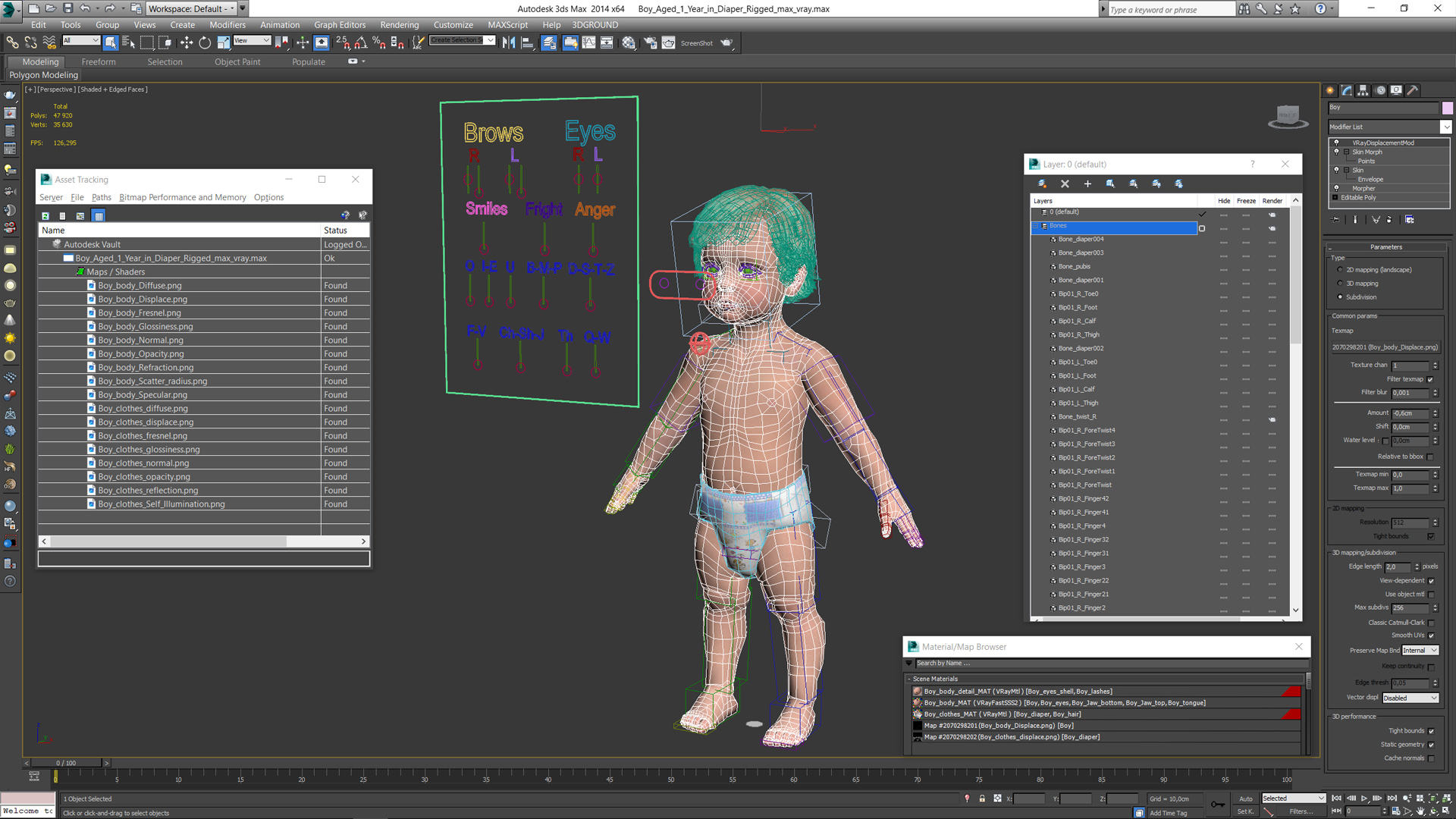 Boy Aged 1 Year in Diaper Rigged 3D