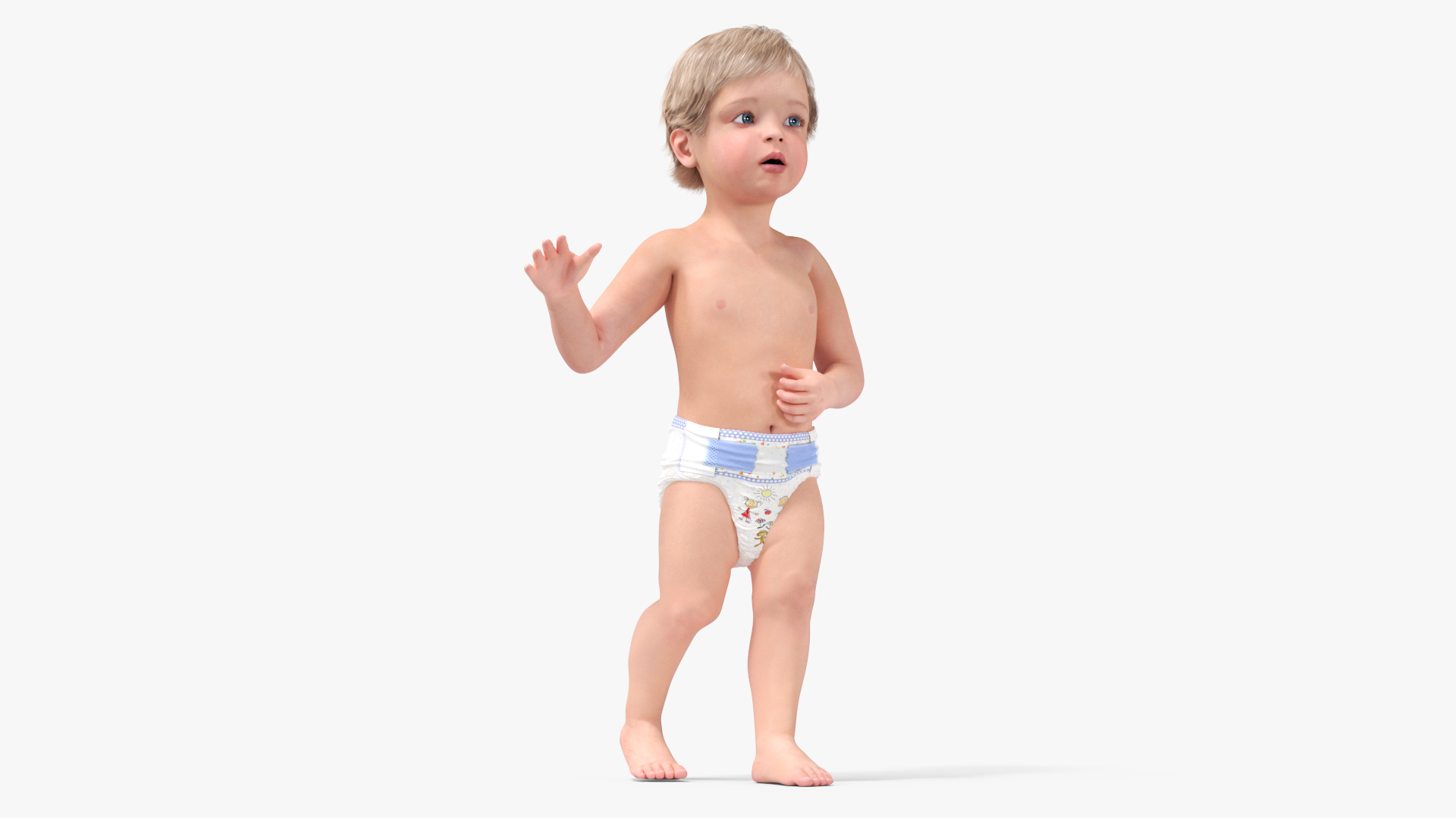 Boy Aged 1 Year in Diaper Rigged 3D