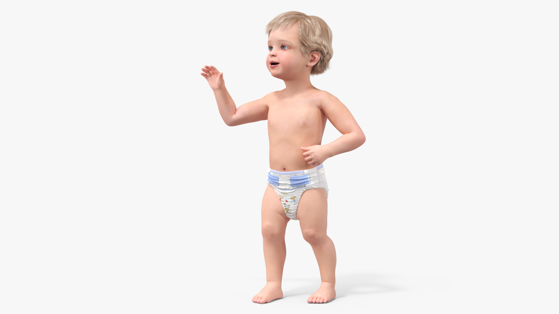 Boy Aged 1 Year in Diaper Rigged 3D