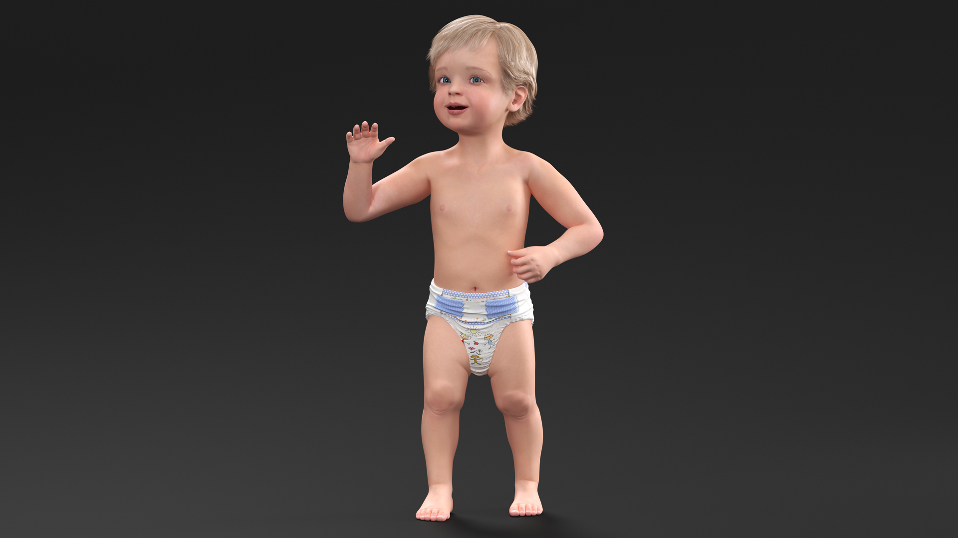 Boy Aged 1 Year in Diaper Rigged 3D