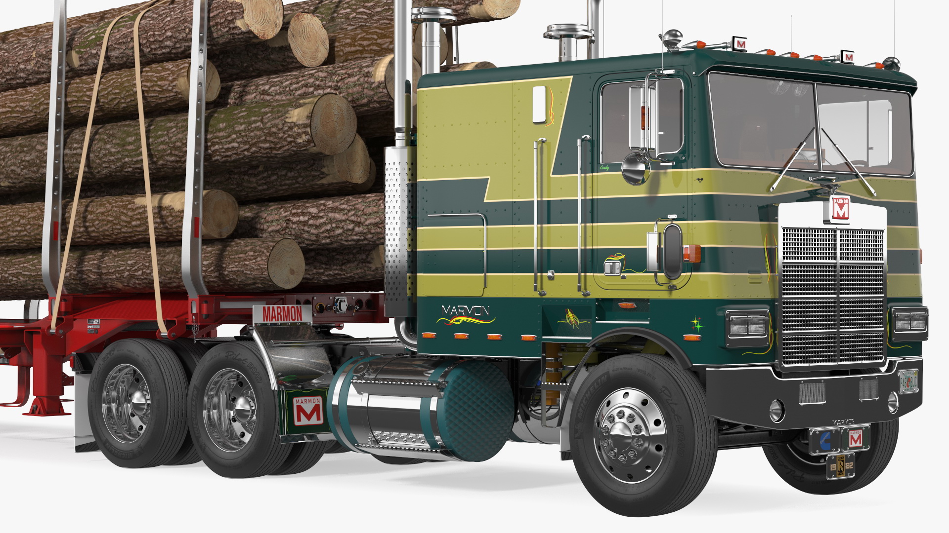 3D model Marmon Truck With Logging Trailer Rigged