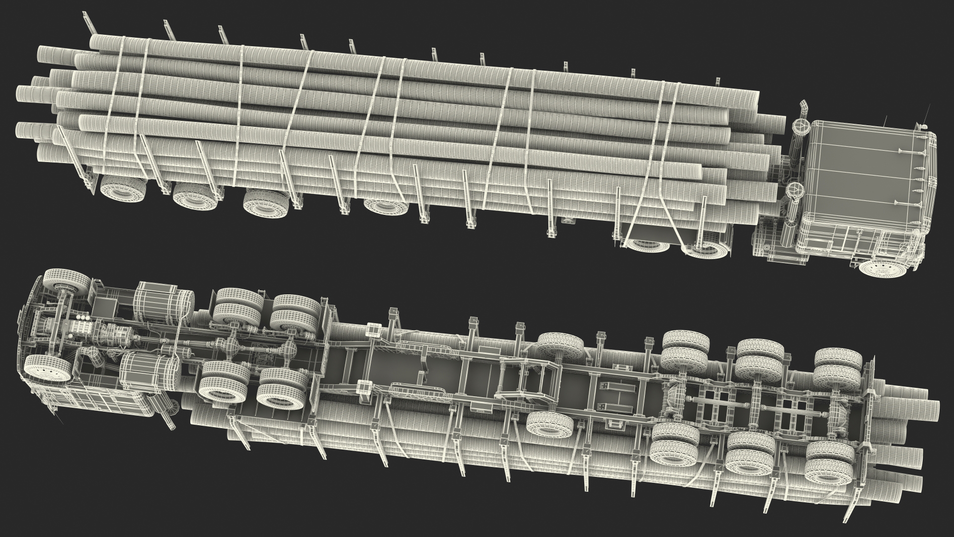 3D model Marmon Truck With Logging Trailer Rigged