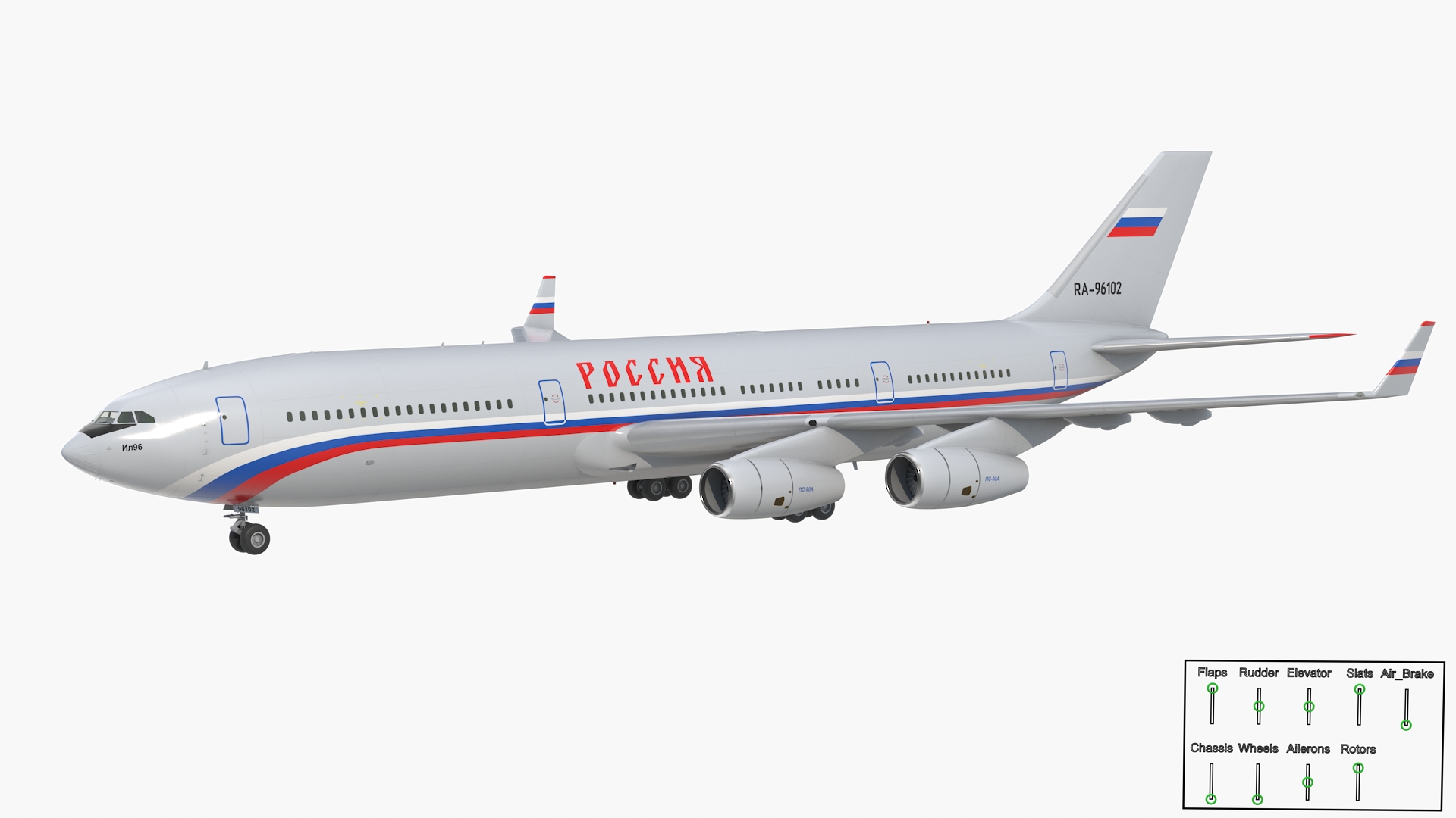 3D Airplane IL-96-400 Rossya Airlines Rigged