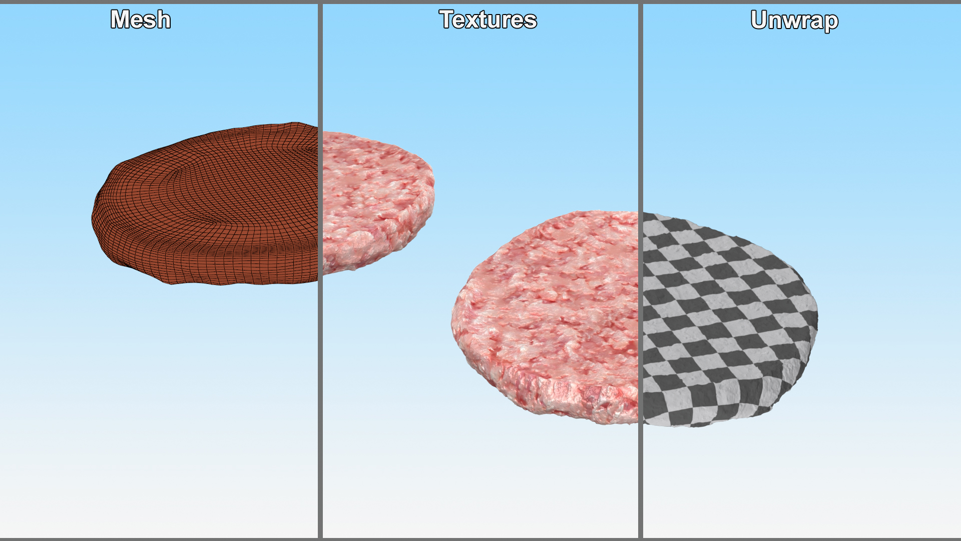 3D Raw Burger Patty